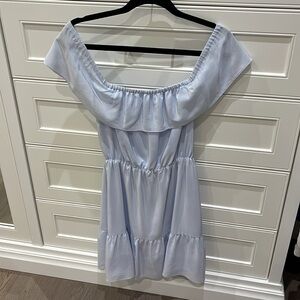 Brand new Club Monaco Sky Blue Silk Mini Dress SIZE 00 off the shoulder dress